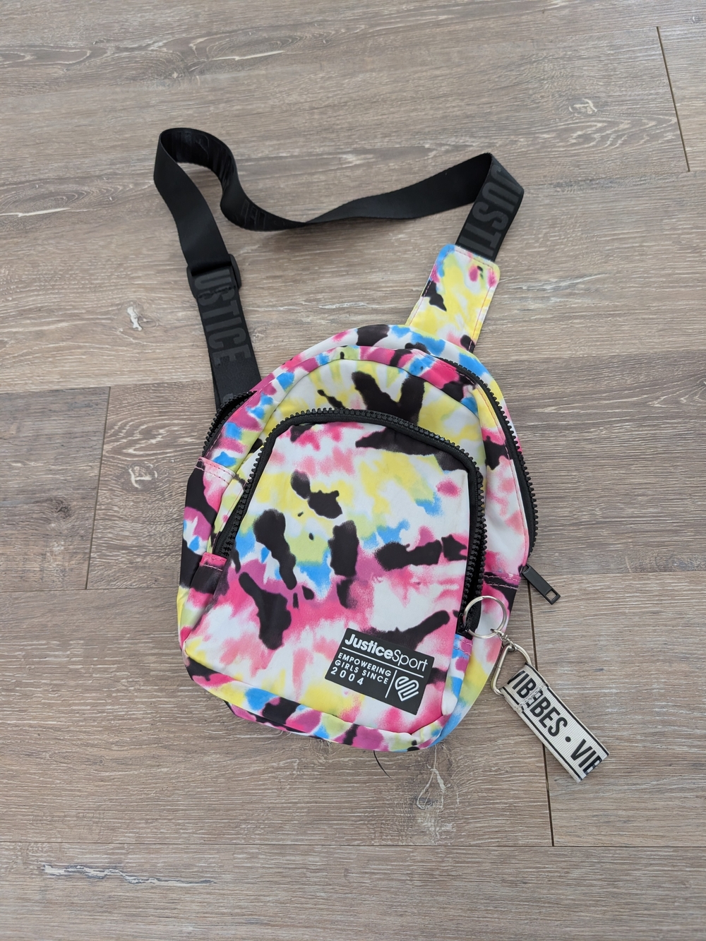 Justice Multicolor Tie-Dye Sling Bag with Black Strap